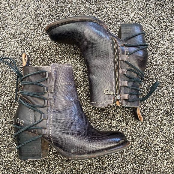 Bed Stu Blaire Stacked Heel Leather Ankle Boots Black Size 6 - Picture 2 of 11